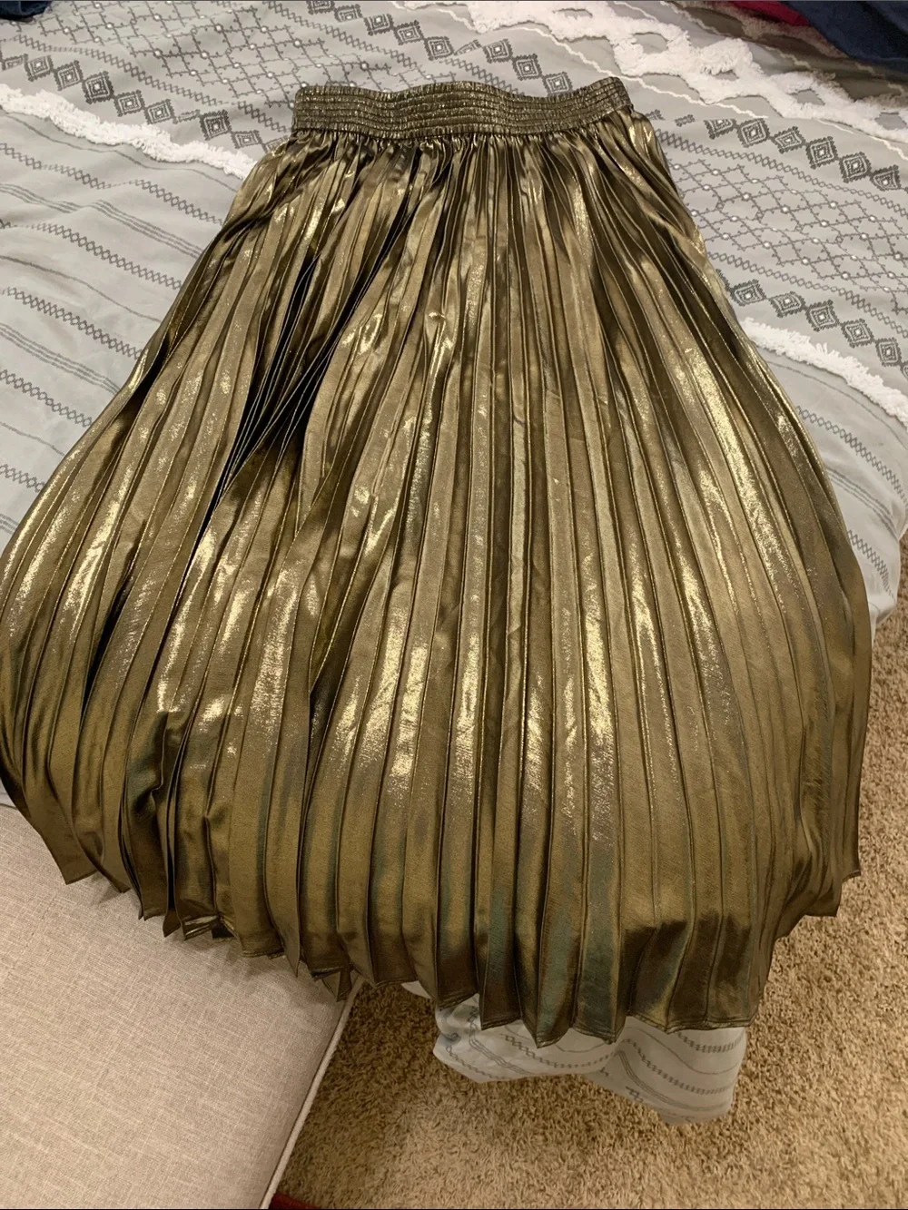Banana Republic Metallic Gold Pleated Midi Skirt